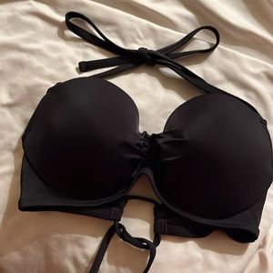 NEW Shade & Shore 36C Black halter shirred underwire bikini top back tie padded
